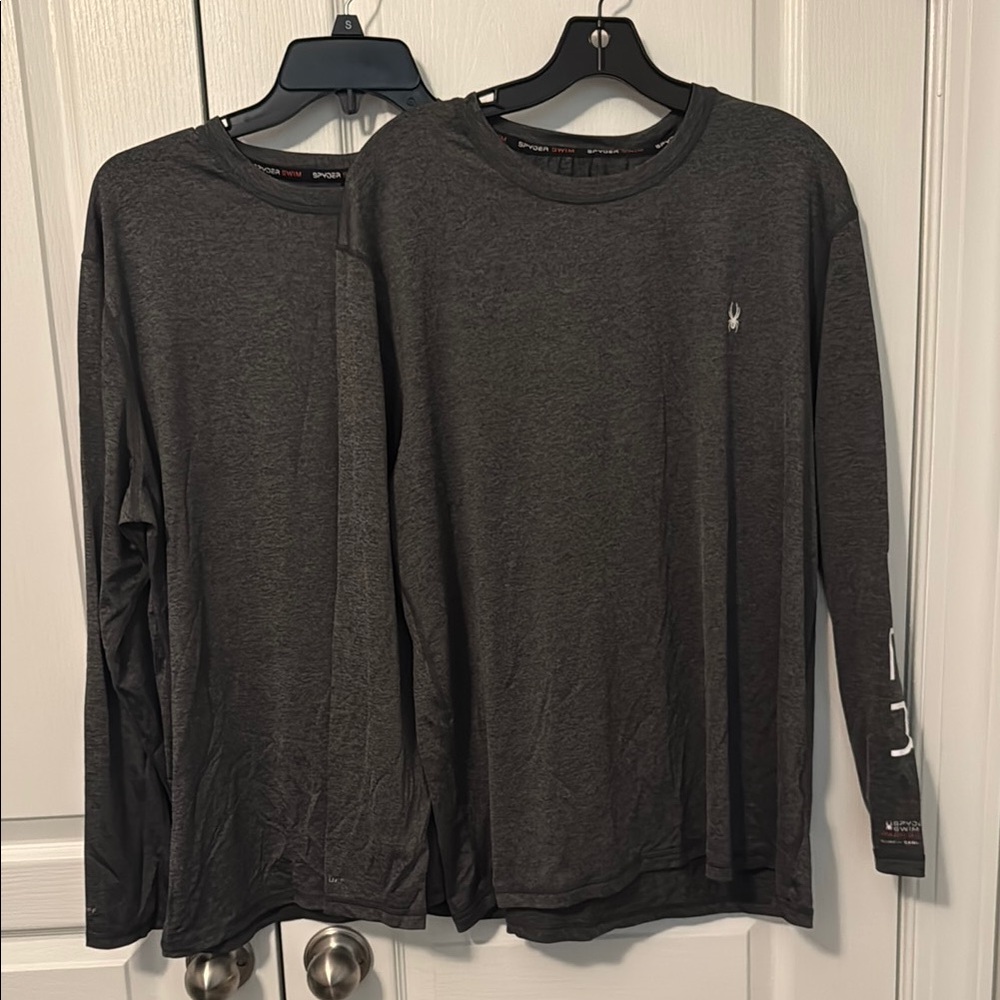 Spyder Men’s Large Long Sleeve Swim Rashguard Bundle of 2 Shirts - Charcoal